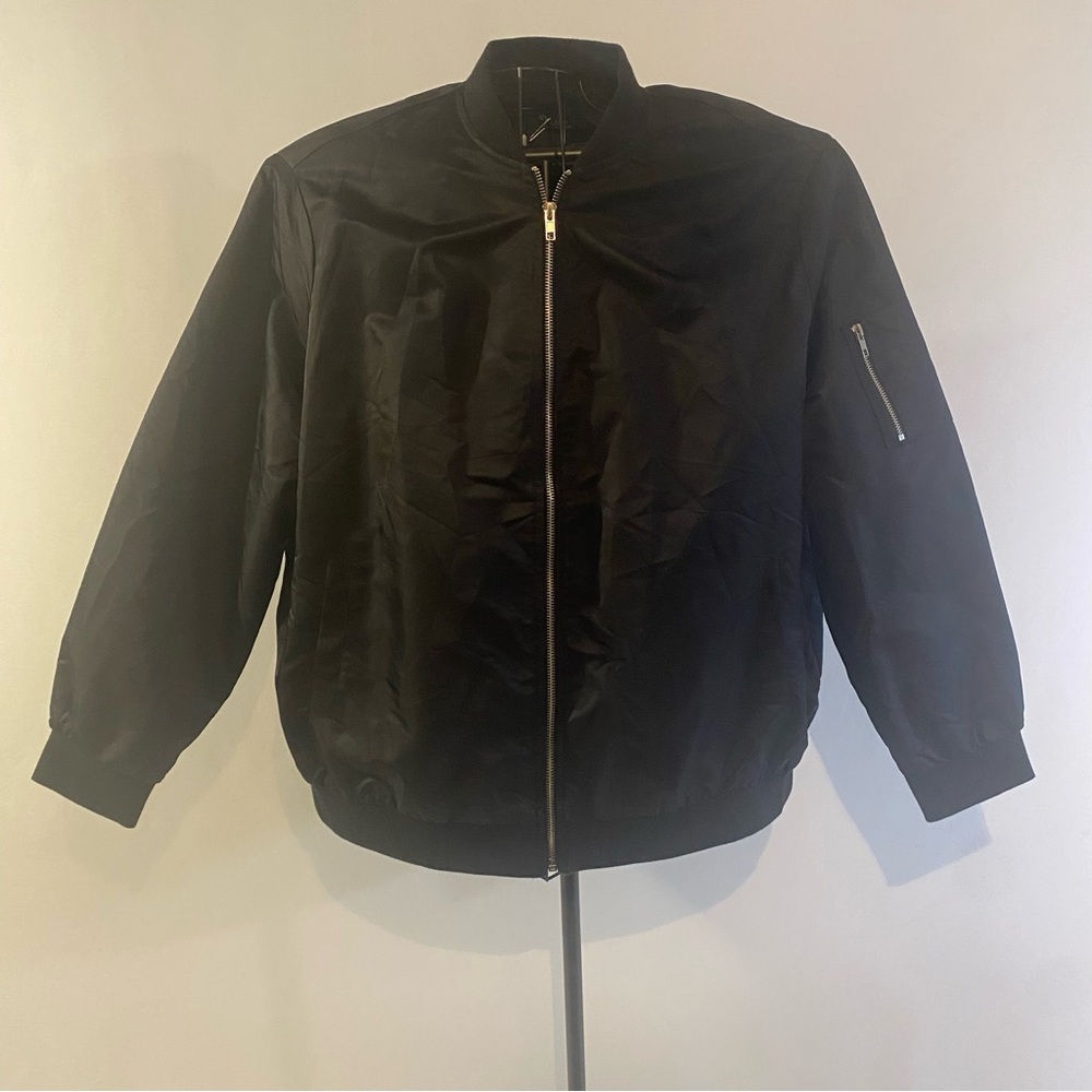 NWT In’Voland Lightweight Full Front Zip Black Bomber Jacket Size 20W